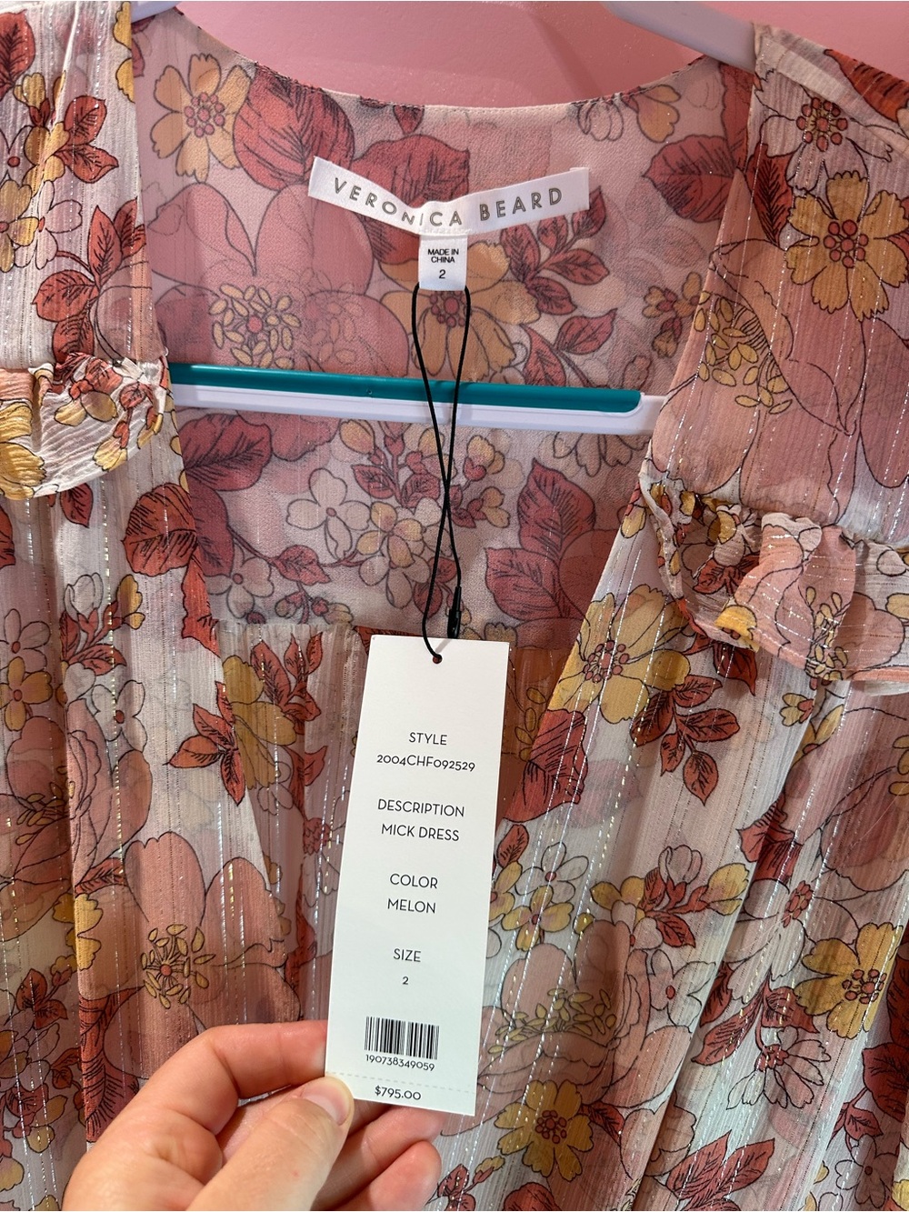 Veronica Beard Pink and Cream Floral Ruched Maxi Dress - Picture 3 of 3